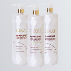 kit_escova coco 1l escova coco loiros 1l shampoo antirresiduos coco 1l lizzi